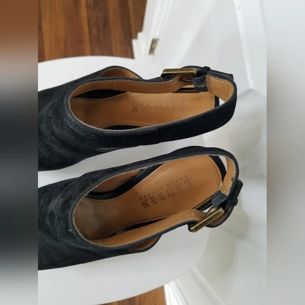 Lauren Ralph Lauren Platform Sandals Black Peep Toe Sling Back Seleste Size 8